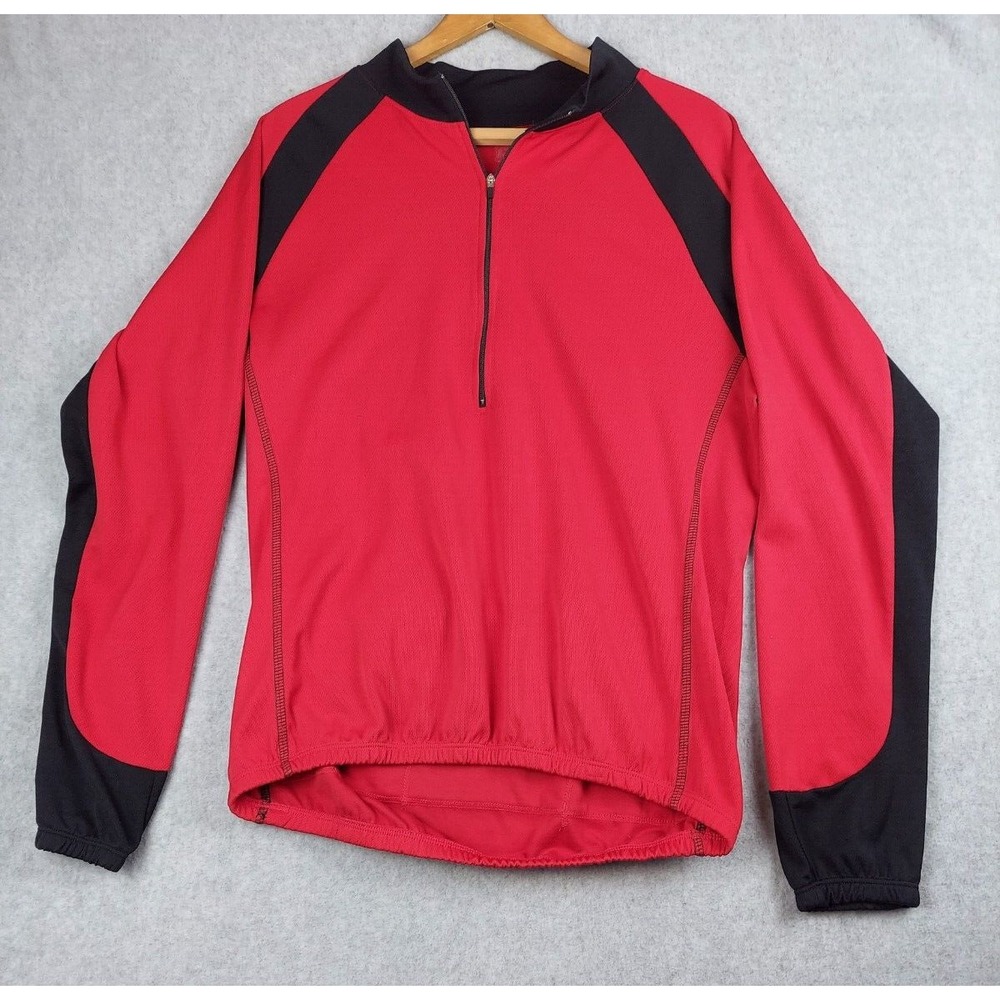 Vtg Bellwether Red Black Cycling Jersey Mens Large Long Sleeve 1/4 Zip 3 Pockets